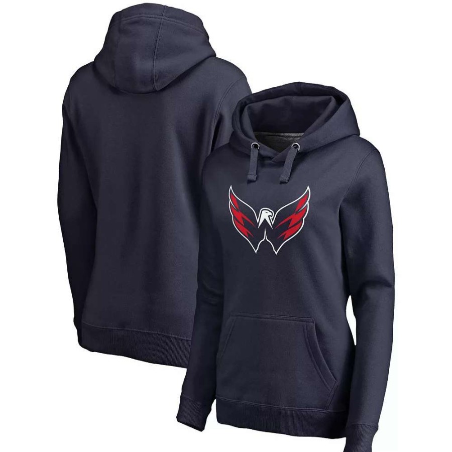 Tops * | Women'S Fanatics Branded Navy Washington Capitals Primary Team Logo Fleece V-Neck Pullover Hoodie