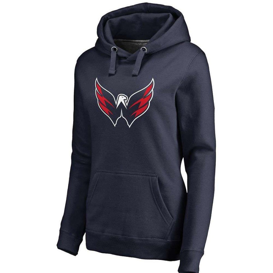 Tops * | Women'S Fanatics Branded Navy Washington Capitals Primary Team Logo Fleece V-Neck Pullover Hoodie