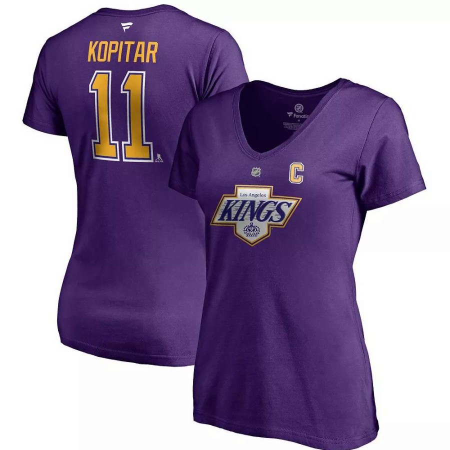 Tops * | Women'S Fanatics Branded Anze Kopitar Purple Los Angeles Kings 2020/21 Special Edition Authentic Stack Name & Number V-Neck T-Shirt