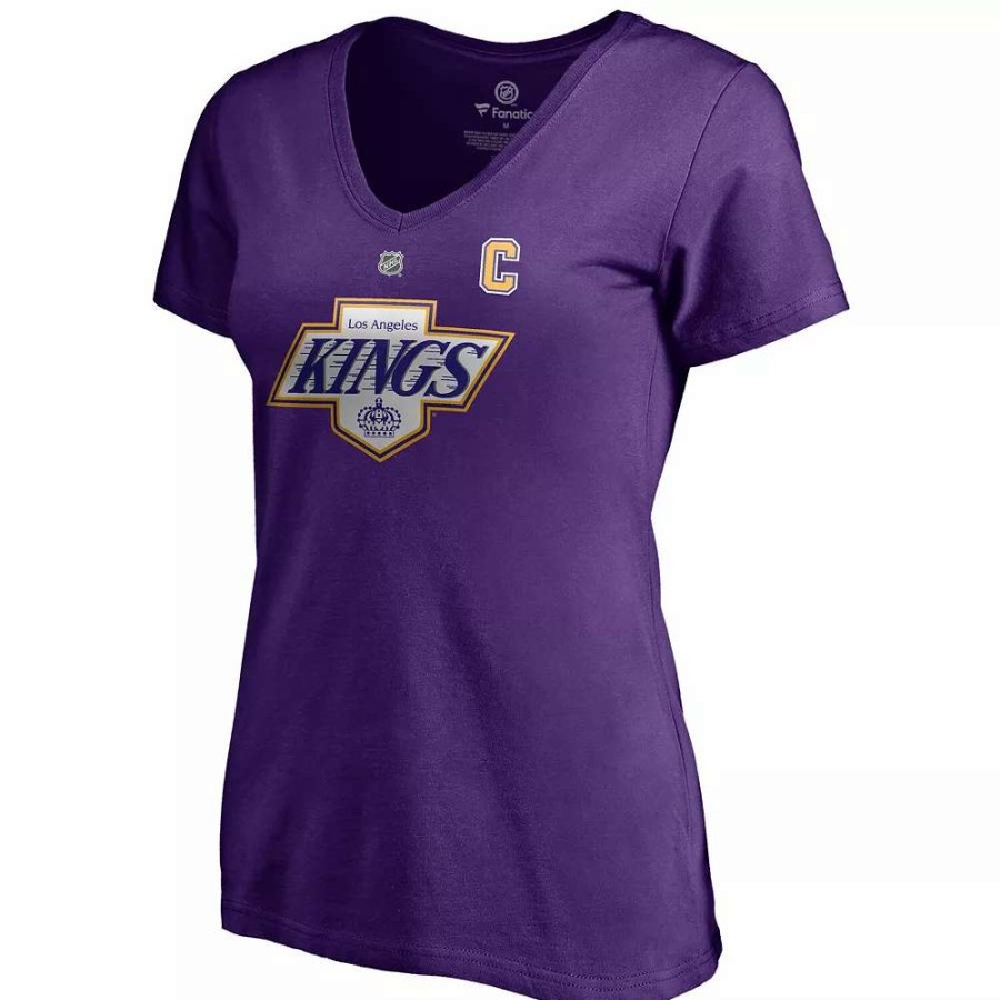 Tops * | Women'S Fanatics Branded Anze Kopitar Purple Los Angeles Kings 2020/21 Special Edition Authentic Stack Name & Number V-Neck T-Shirt