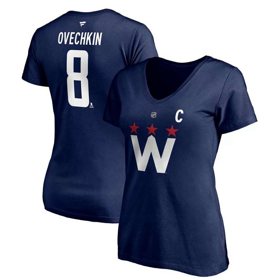 Tops * | Women'S Fanatics Branded Alexander Ovechkin Navy Washington Capitals 2020/21 Alternate Authentic Stack Name & Number V-Neck T-Shirt