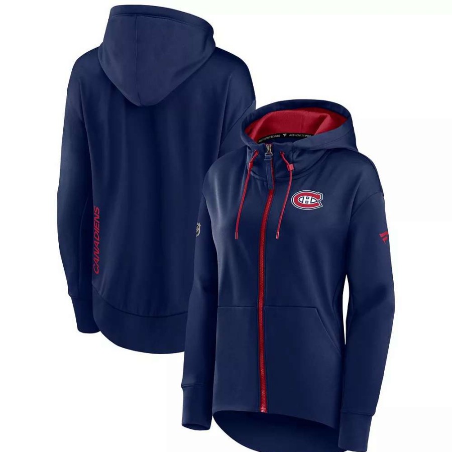 Tops * | Women'S Fanatics Branded Navy Montreal Canadiens Authentic Pro Rink Full-Zip Hoodie