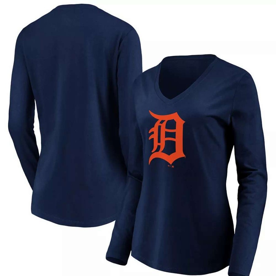 Tops * | Women'S Fanatics Branded Navy Detroit Tigers Official Logo Long Sleeve V-Neck T-Shirt