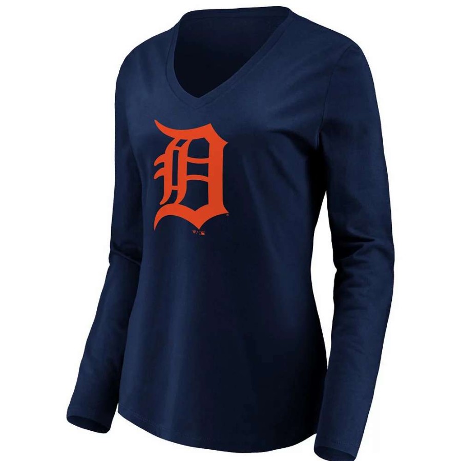 Tops * | Women'S Fanatics Branded Navy Detroit Tigers Official Logo Long Sleeve V-Neck T-Shirt