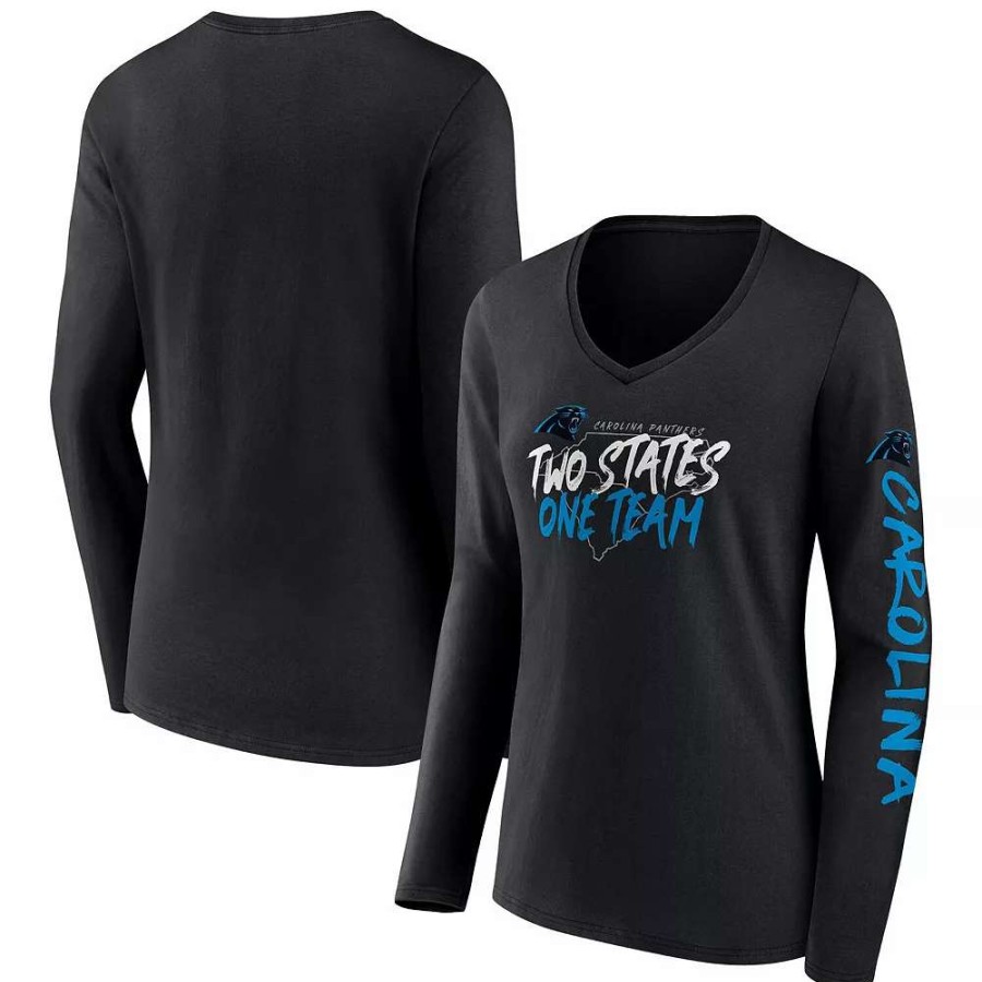 Tops * | Women'S Fanatics Branded Black Carolina Panthers Hometown Sweep Long Sleeve V-Neck T-Shirt