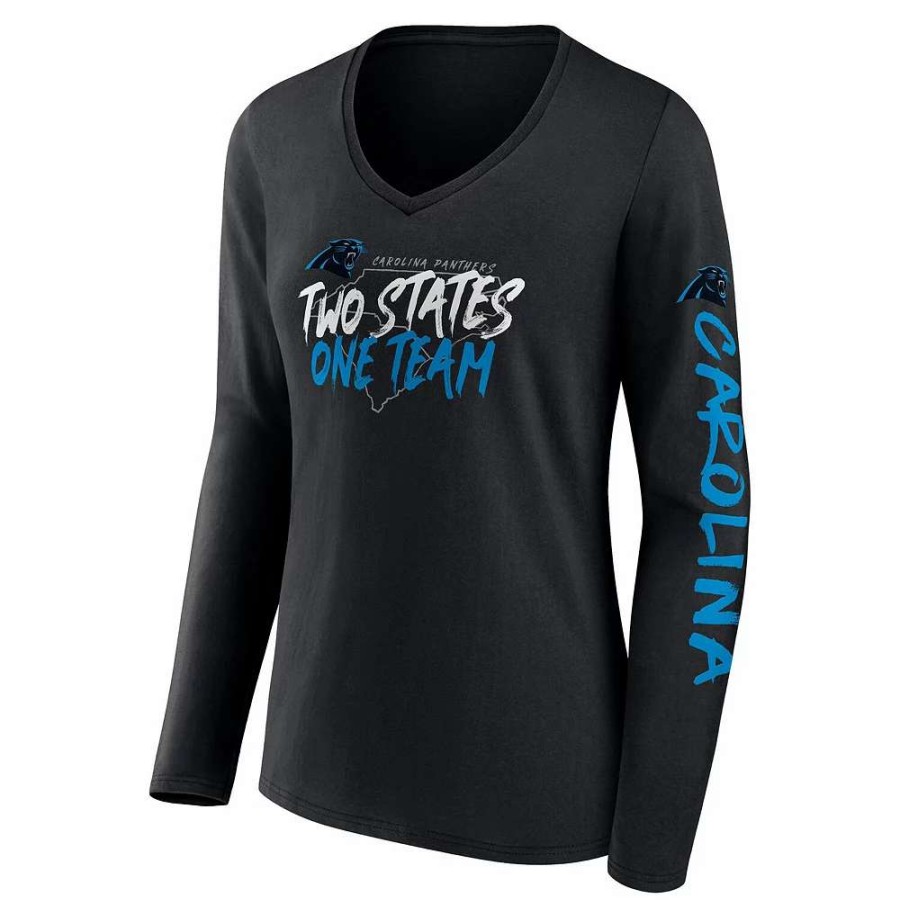 Tops * | Women'S Fanatics Branded Black Carolina Panthers Hometown Sweep Long Sleeve V-Neck T-Shirt