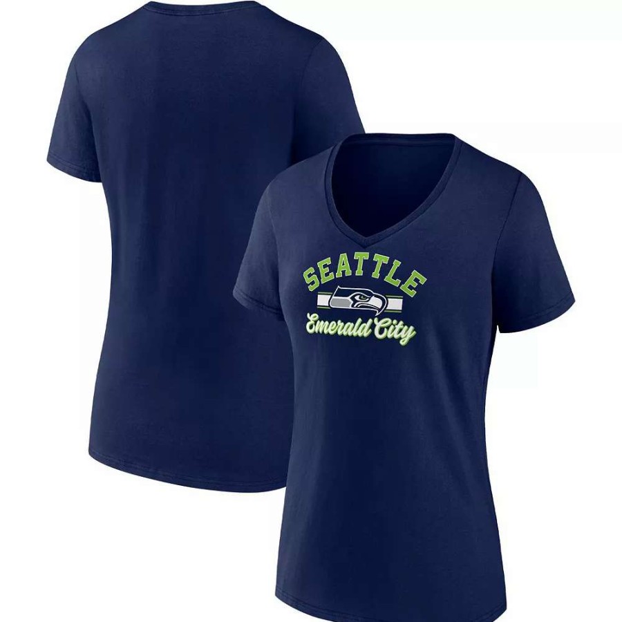 Tops * | Women'S Fanatics Branded College Navy Seattle Seahawks Slogan V-Neck T-Shirt