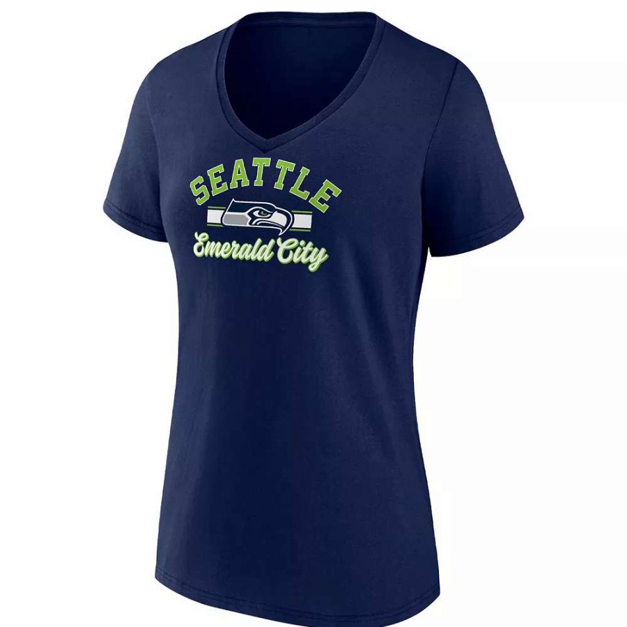 Tops * | Women'S Fanatics Branded College Navy Seattle Seahawks Slogan V-Neck T-Shirt