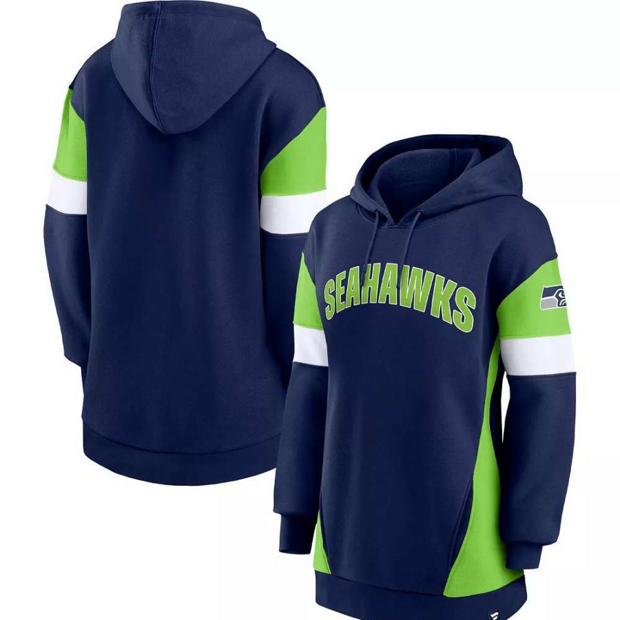 Tops * | Women'S Fanatics Branded College Navy/Neon Green Seattle Seahawks Lock It Down Pullover Hoodie