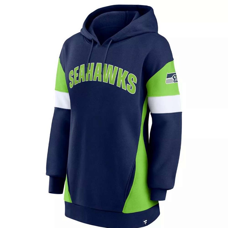 Tops * | Women'S Fanatics Branded College Navy/Neon Green Seattle Seahawks Lock It Down Pullover Hoodie