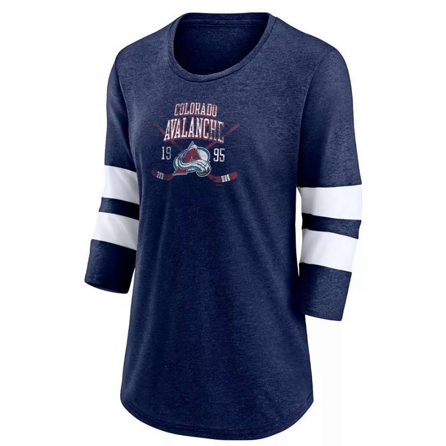 Tops * | Women'S Fanatics Branded Heather Navy Colorado Avalanche Line Shift Tri-Blend Three-Quarter Sleeve T-Shirt