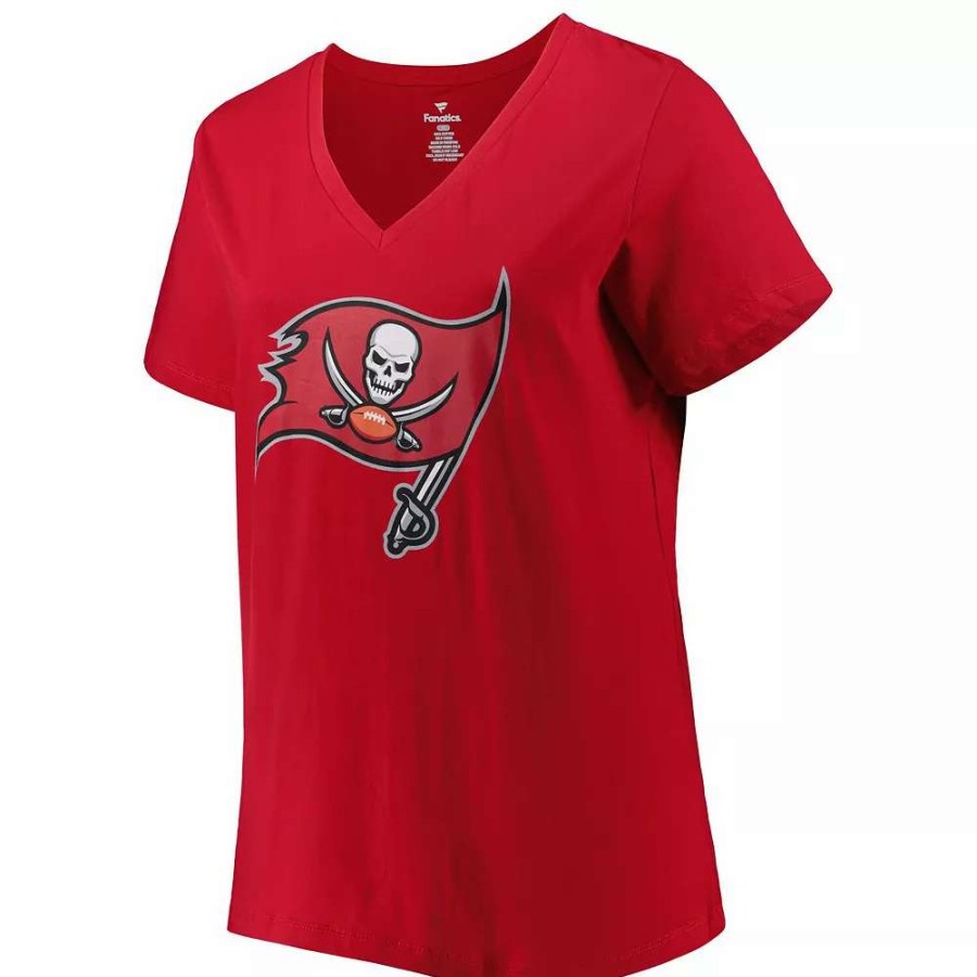 Tops * | Women'S Fanatics Branded Tom Brady Red Tampa Bay Buccaneers Plus Size Player Name & Number Logo V-Neck T-Shirt