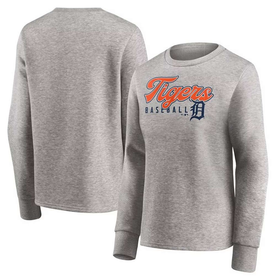 Tops * | Women'S Fanatics Branded Heathered Gray Detroit Tigers Crew Pullover Sweater