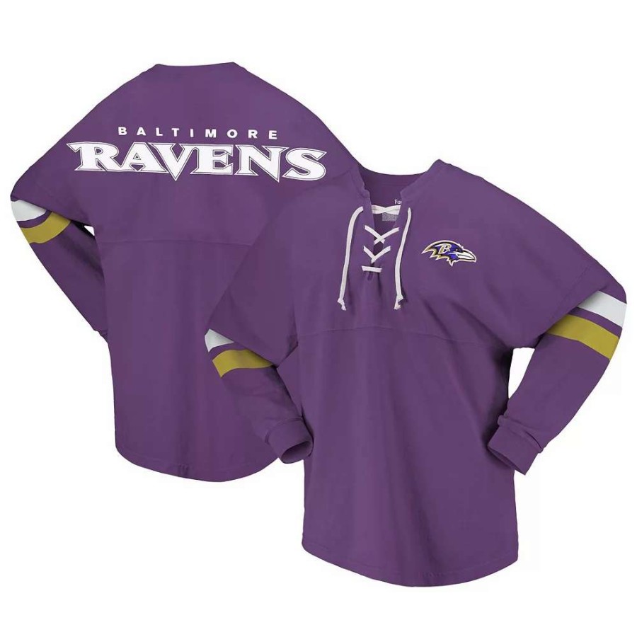 Tops * | Women'S Fanatics Branded Purple Baltimore Ravens Spirit Jersey Lace-Up V-Neck Long Sleeve T-Shirt