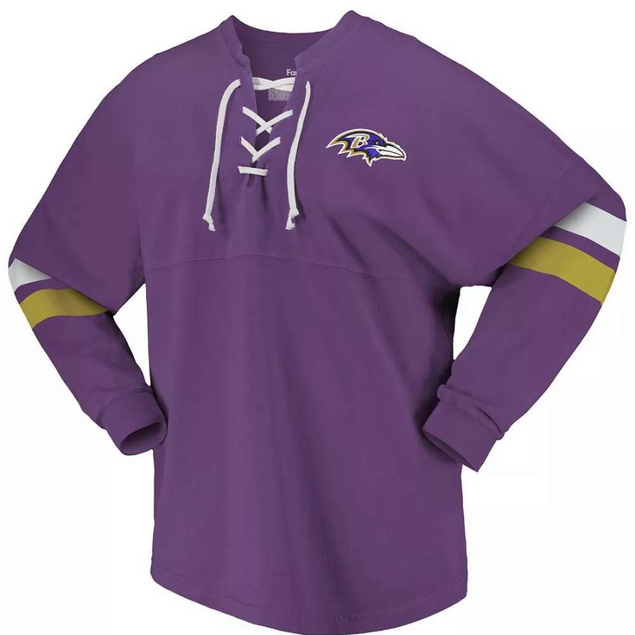 Tops * | Women'S Fanatics Branded Purple Baltimore Ravens Spirit Jersey Lace-Up V-Neck Long Sleeve T-Shirt