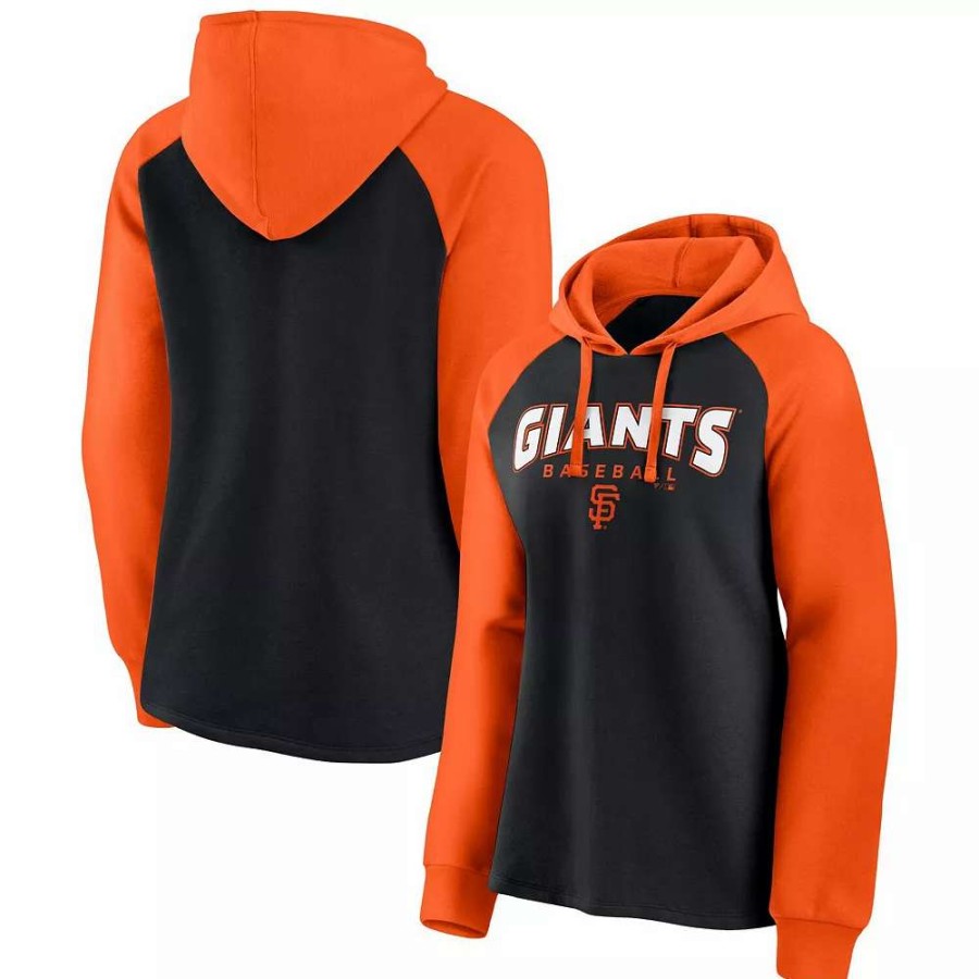 Tops * | Women'S Fanatics Branded Black/Orange San Francisco Giants Recharged Raglan Pullover Hoodie