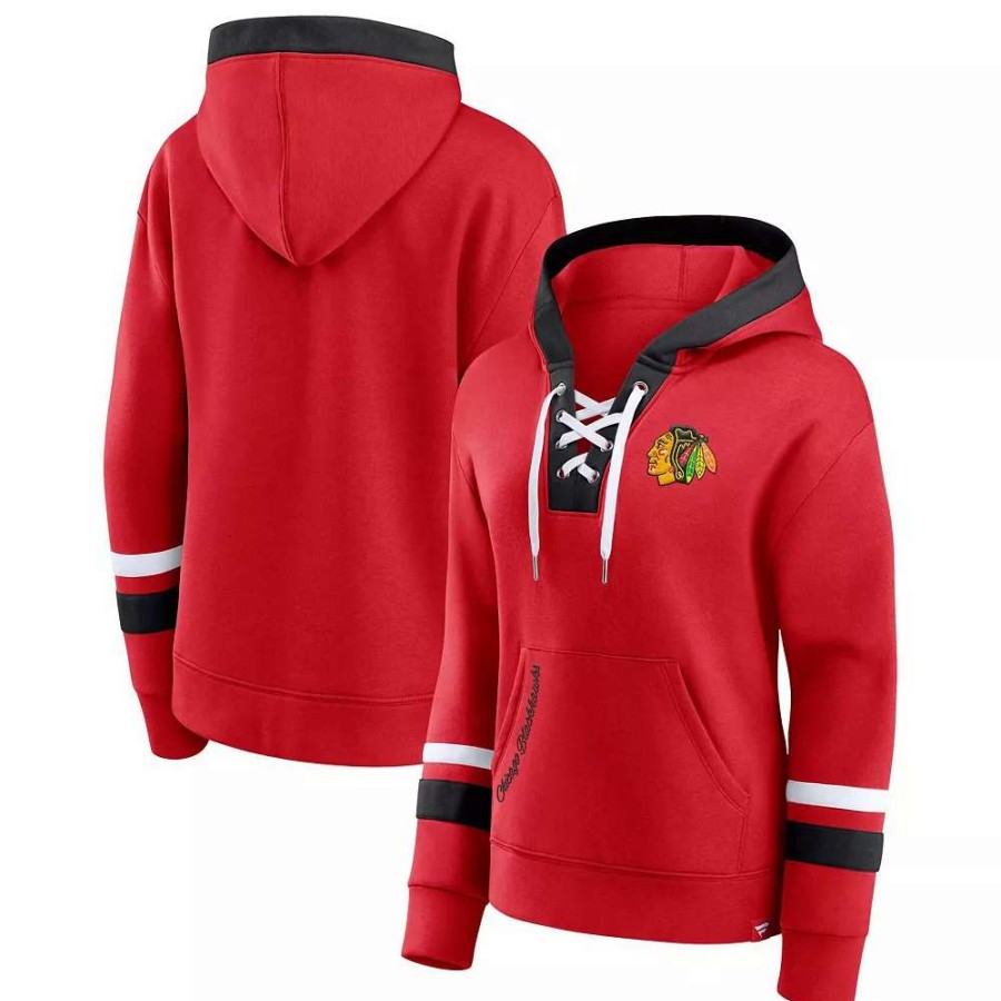 Tops * | Women'S Fanatics Branded Red Chicago Blackhawks Bombastic Exclusive Lace-Up Pullover Hoodie