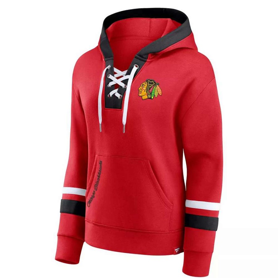 Tops * | Women'S Fanatics Branded Red Chicago Blackhawks Bombastic Exclusive Lace-Up Pullover Hoodie