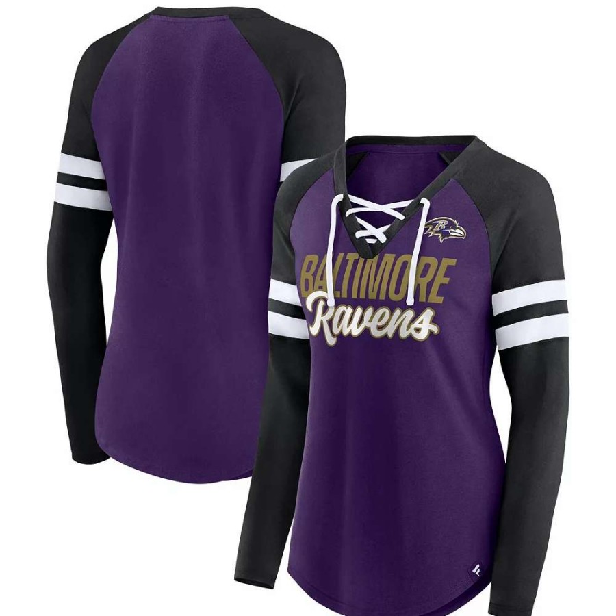 Tops * | Women'S Fanatics Branded Purple/Black Baltimore Ravens True To Form Raglan Lace-Up V-Neck Long Sleeve T-Shirt