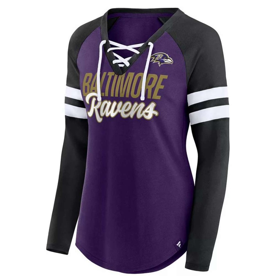 Tops * | Women'S Fanatics Branded Purple/Black Baltimore Ravens True To Form Raglan Lace-Up V-Neck Long Sleeve T-Shirt