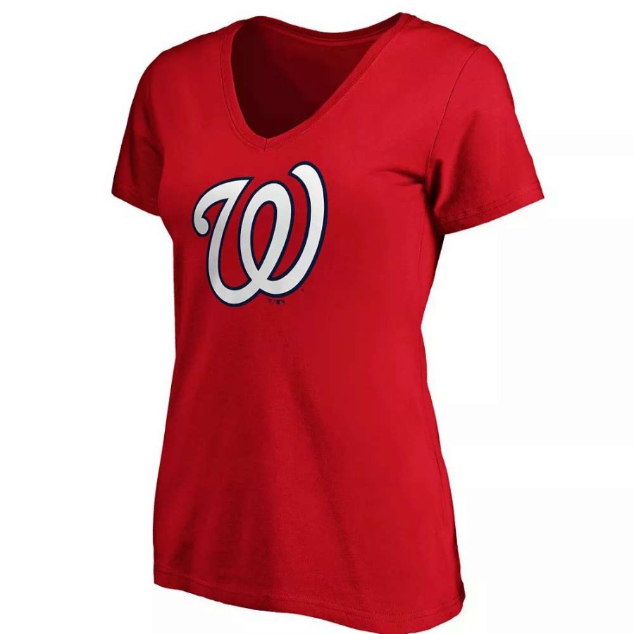 Tops * | Women'S Fanatics Branded Red Washington Nationals Core Official Logo V-Neck T-Shirt