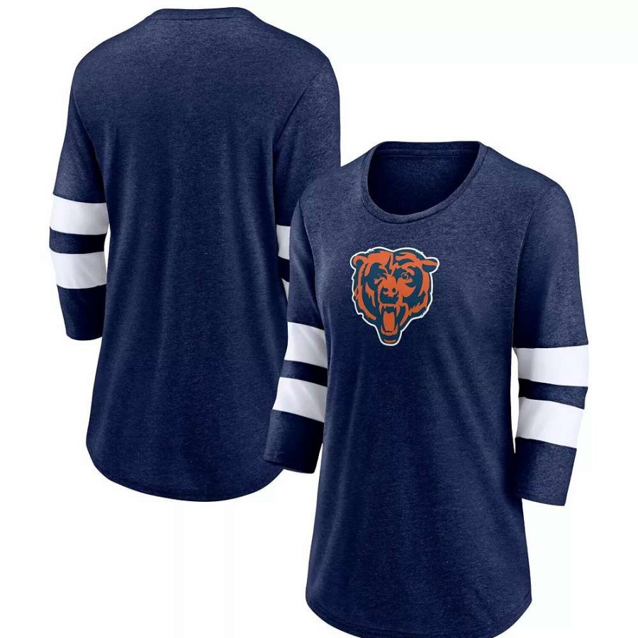 Tops * | Women'S Fanatics Branded Heathered Navy Chicago Bears Primary Logo 3/4 Sleeve Scoop Neck T-Shirt