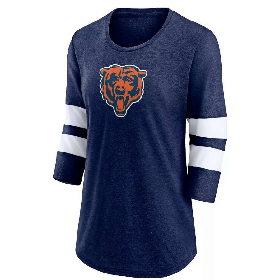 Tops * | Women'S Fanatics Branded Heathered Navy Chicago Bears Primary Logo 3/4 Sleeve Scoop Neck T-Shirt