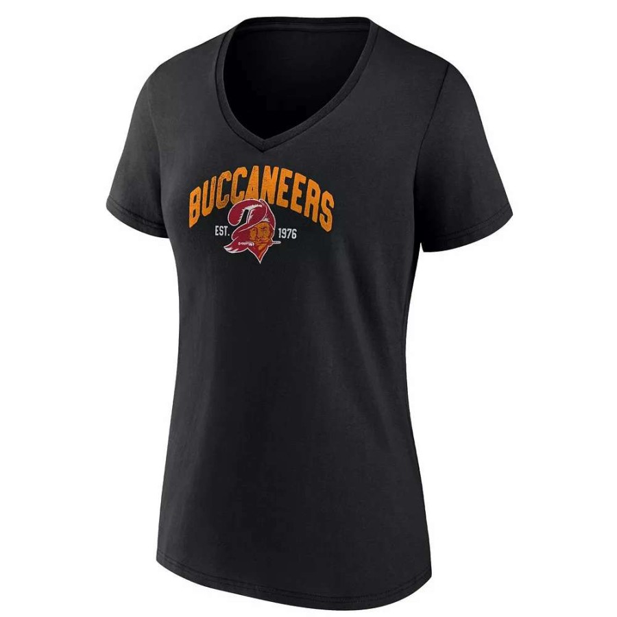 Tops * | Women'S Fanatics Branded Black Tampa Bay Buccaneers Plus Size Drop Back V-Neck T-Shirt