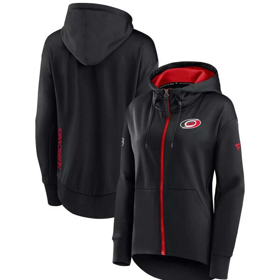 Tops * | Women'S Fanatics Branded Black Carolina Hurricanes Authentic Pro Rink Full-Zip Hoodie