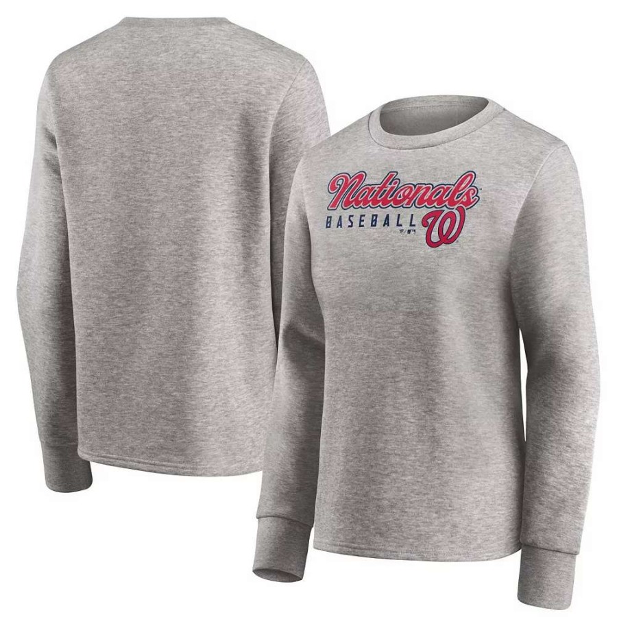 Tops * | Women'S Fanatics Branded Heathered Gray Washington Nationals Crew Pullover Sweater