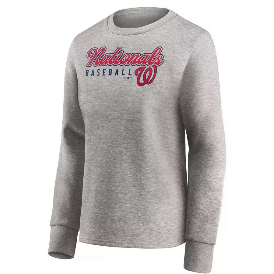 Tops * | Women'S Fanatics Branded Heathered Gray Washington Nationals Crew Pullover Sweater