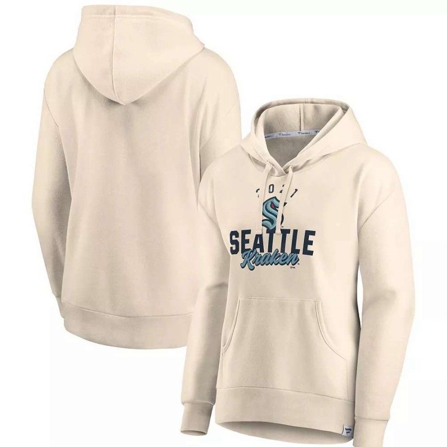 Tops * | Women'S Fanatics Branded Oatmeal Seattle Kraken Carry The Puck Pullover Hoodie Sweatshirt