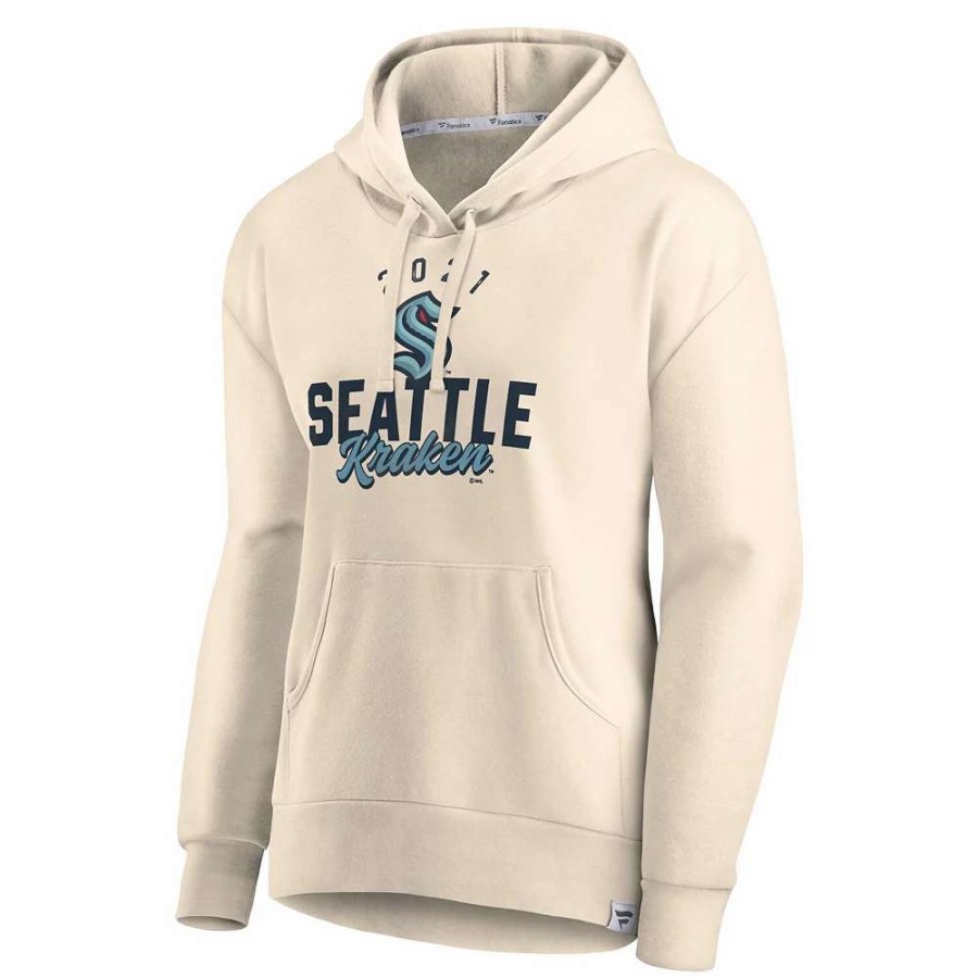 Tops * | Women'S Fanatics Branded Oatmeal Seattle Kraken Carry The Puck Pullover Hoodie Sweatshirt