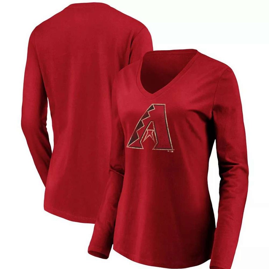 Tops * | Women'S Fanatics Branded Red Arizona Diamondbacks Core Team Long Sleeve V-Neck T-Shirt