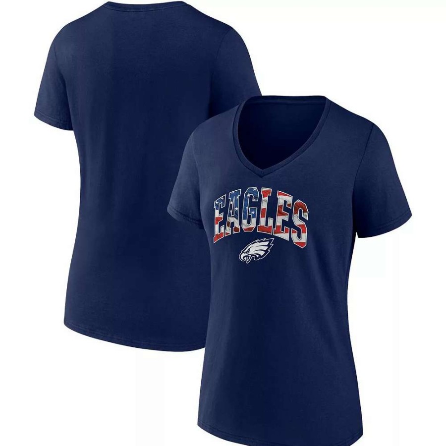 Tops * | Women'S Fanatics Branded Navy Philadelphia Eagles Team Banner Wave V-Neck T-Shirt