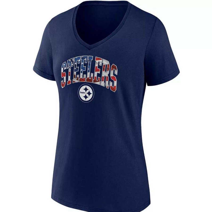 Tops * | Women'S Fanatics Branded Navy Pittsburgh Steelers Team Banner Wave V-Neck T-Shirt