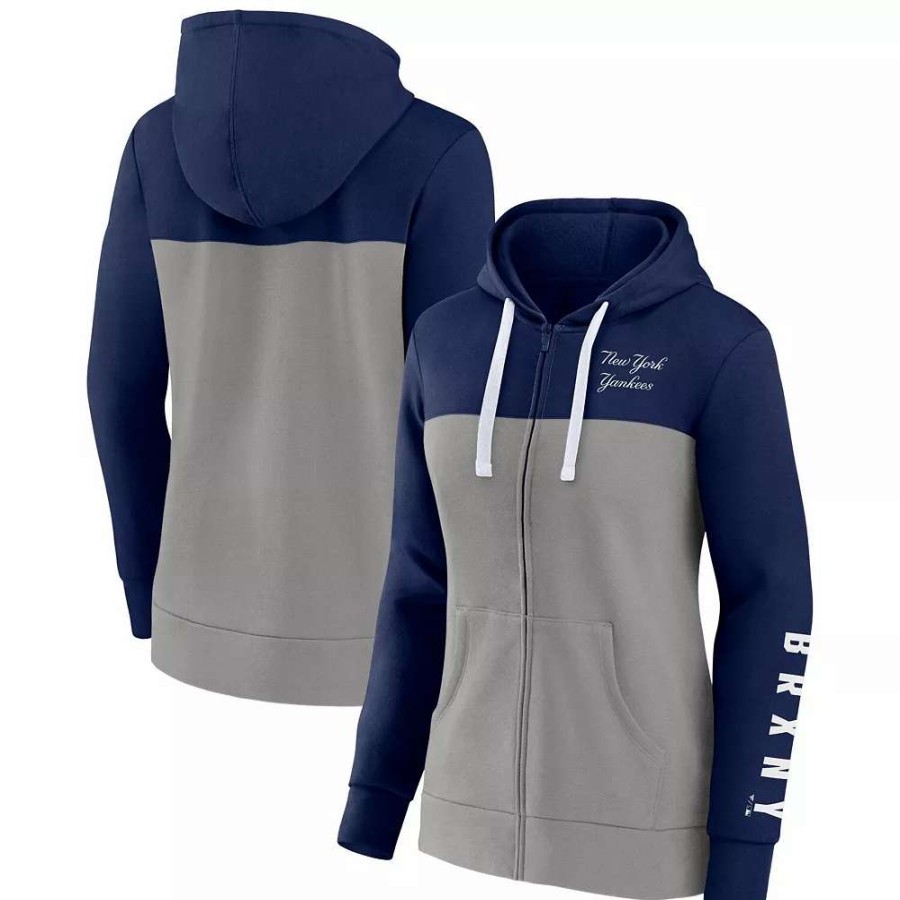 Tops * | Women'S Fanatics Branded Navy/Gray New York Yankees Take The Field Colorblocked Hoodie Full-Zip Jacket