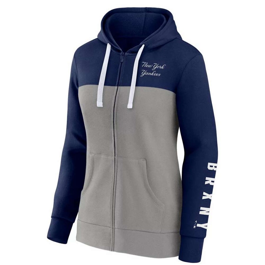 Tops * | Women'S Fanatics Branded Navy/Gray New York Yankees Take The Field Colorblocked Hoodie Full-Zip Jacket