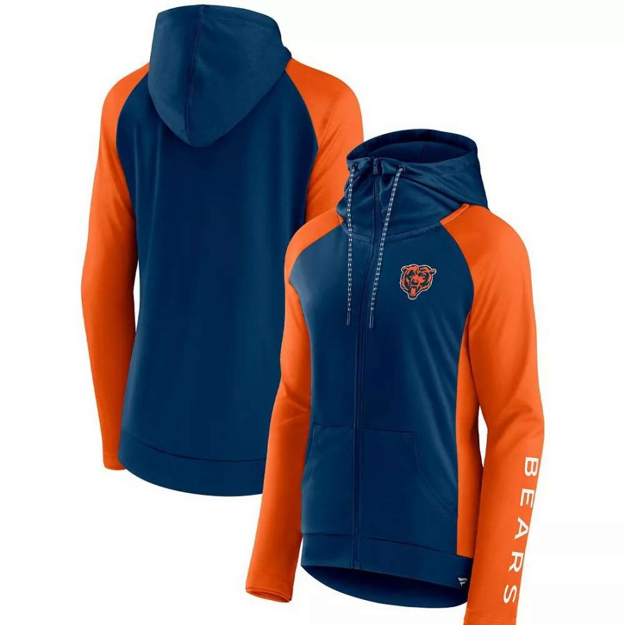 Outerwear * | Women'S Fanatics Branded Navy/Orange Chicago Bears End Around Raglan Full-Zip Hoodie