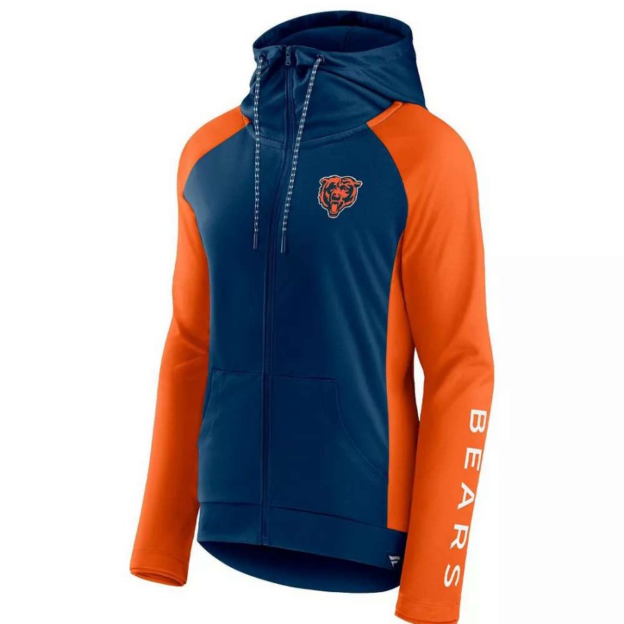 Outerwear * | Women'S Fanatics Branded Navy/Orange Chicago Bears End Around Raglan Full-Zip Hoodie