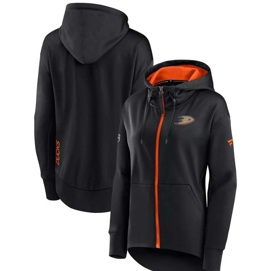 Tops * | Women'S Fanatics Branded Black Anaheim Ducks Authentic Pro Rink Full-Zip Hoodie