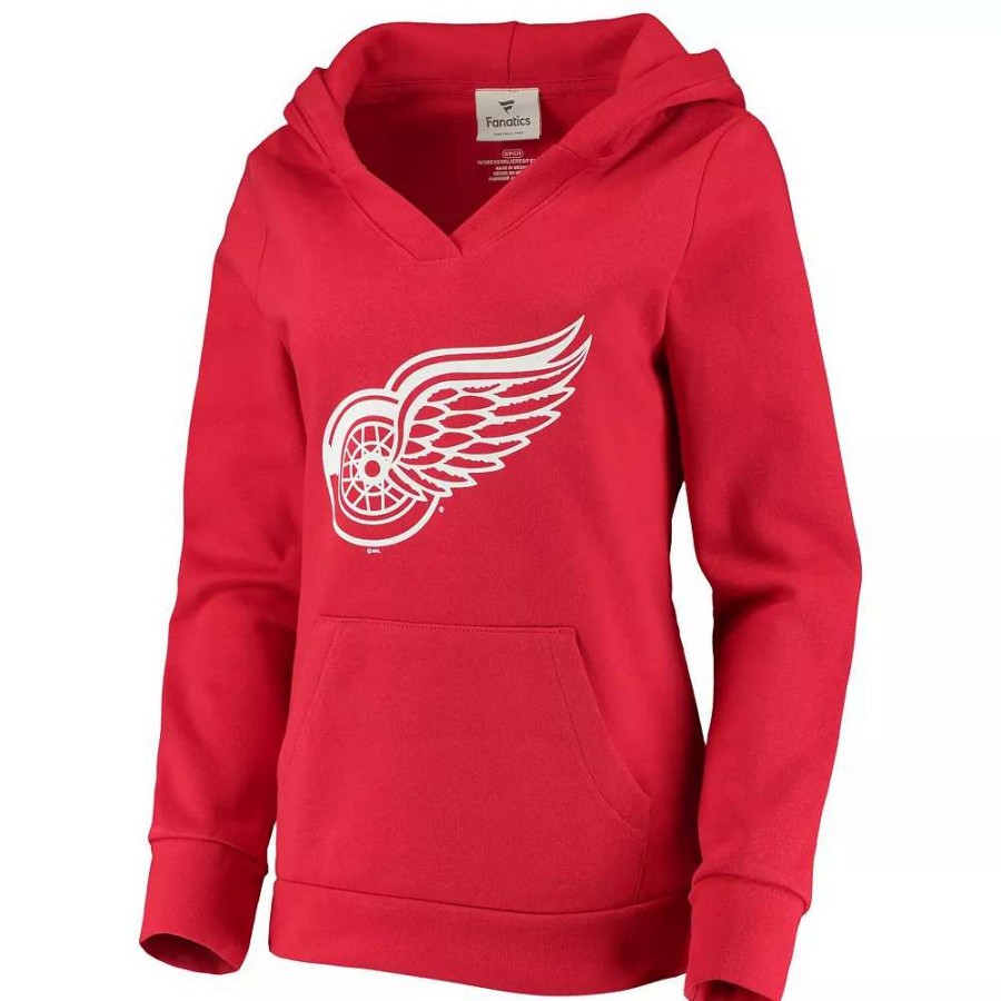 Tops * | Women'S Fanatics Branded Red Detroit Red Wings Primary Team Logo Fleece V-Neck Pullover Hoodie