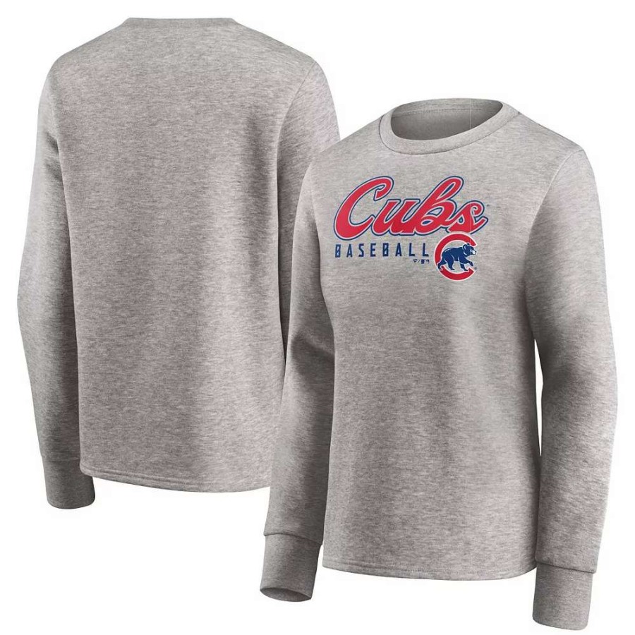 Tops * | Women'S Fanatics Branded Heathered Gray Chicago Cubs Crew Pullover Sweater