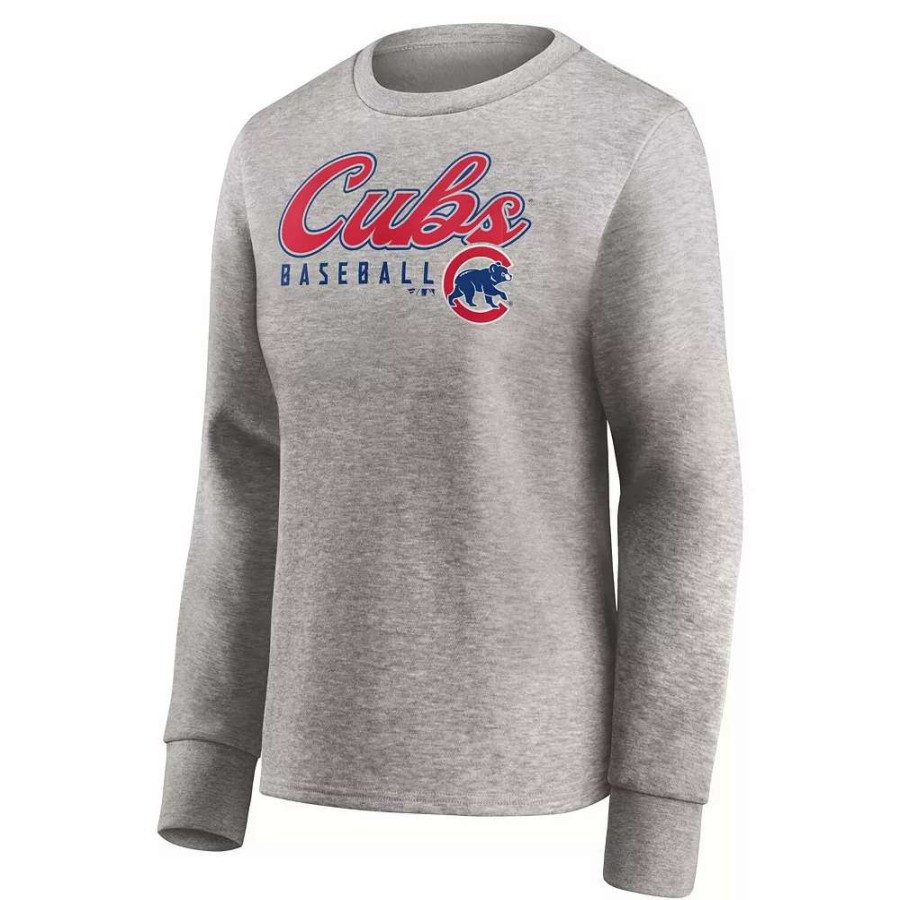 Tops * | Women'S Fanatics Branded Heathered Gray Chicago Cubs Crew Pullover Sweater