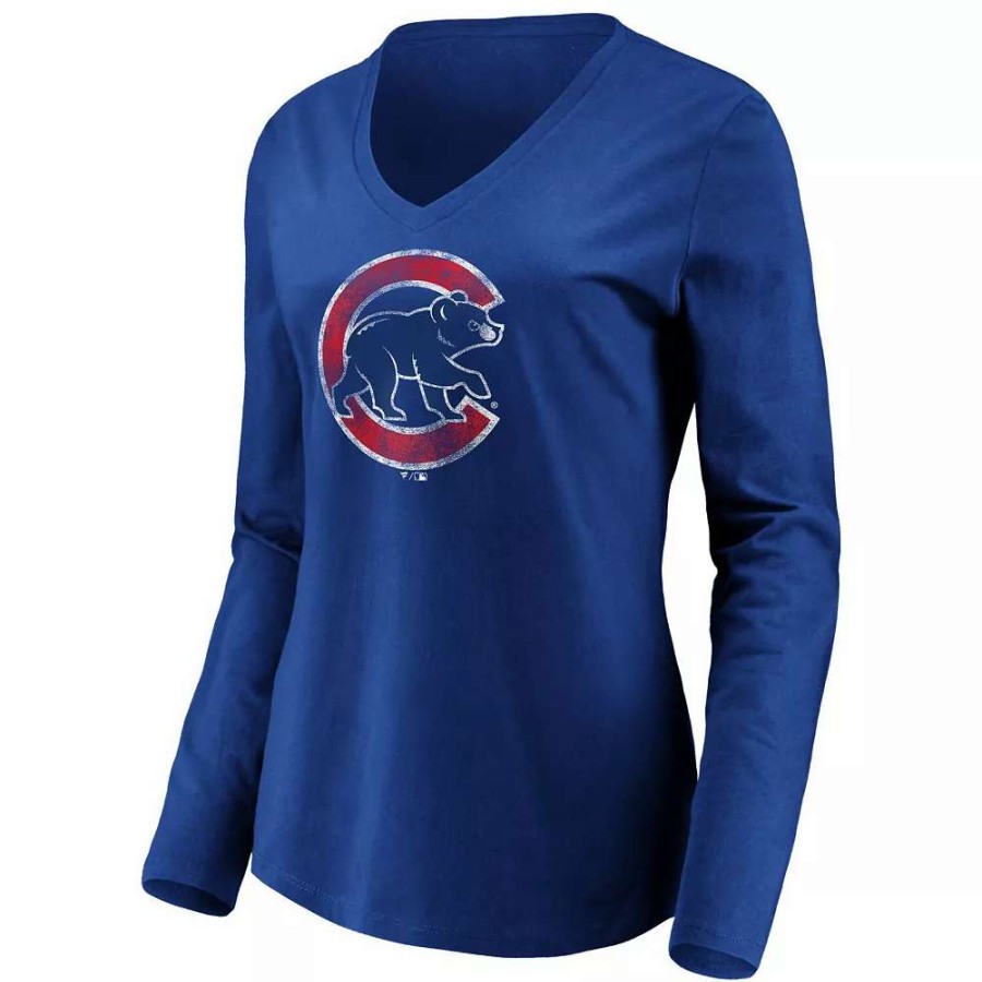 Tops * | Women'S Fanatics Branded Royal Chicago Cubs Core Team Long Sleeve V-Neck T-Shirt