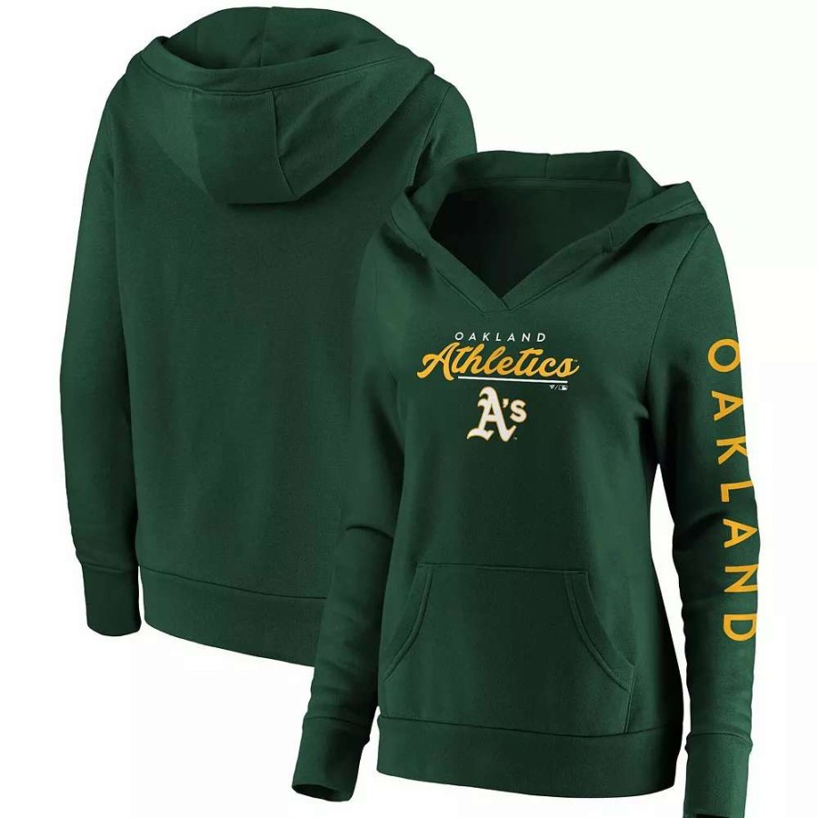 Tops * | Women'S Fanatics Branded Green Oakland Athletics Core High Class Crossover Pullover Hoodie