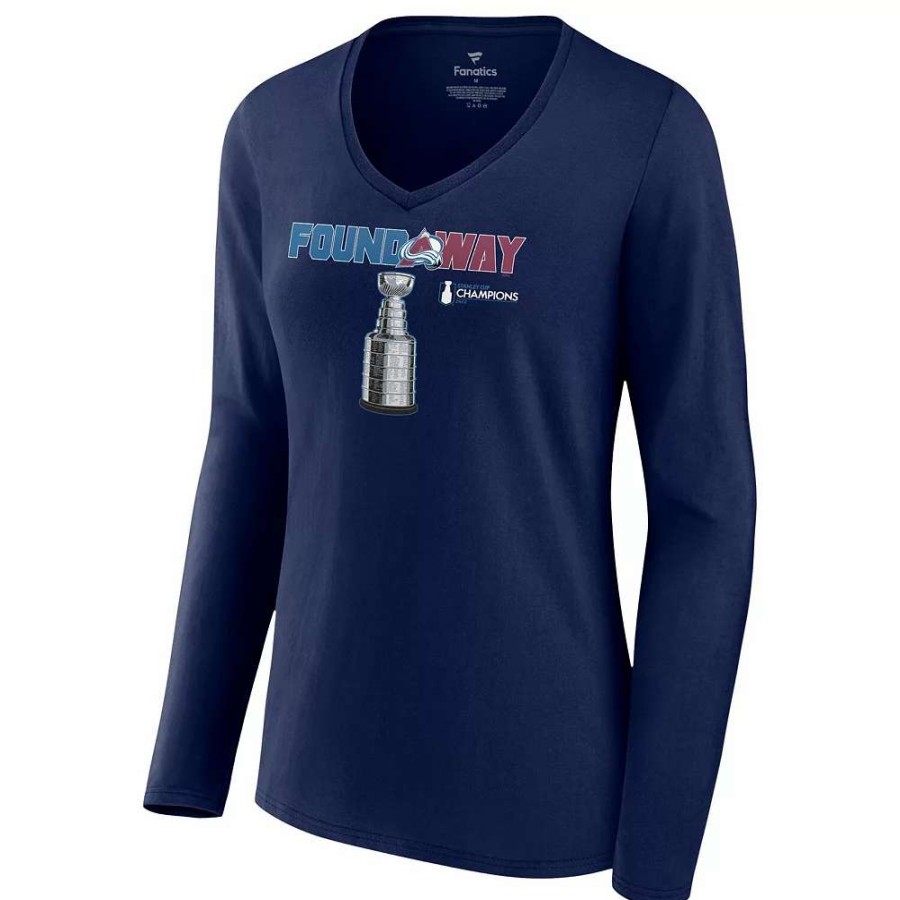 Tops * | Women'S Fanatics Branded Navy Colorado Avalanche 2022 Stanley Cup Champions Celebration V-Neck Long Sleeve T-Shirt