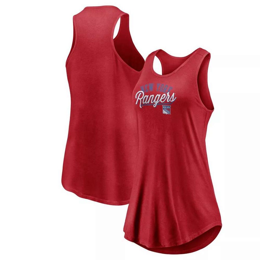 Tops * | Women'S Fanatics Branded Red New York Rangers Simplicity Swing Racerback Scoop Neck Tank Top