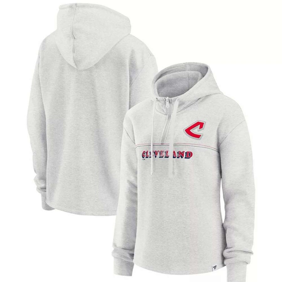 Tops * | Women'S Fanatics Branded Oatmeal Cleveland Indians Cooperstown Collection True Classics Legacy Quarter-Zip Hoodie