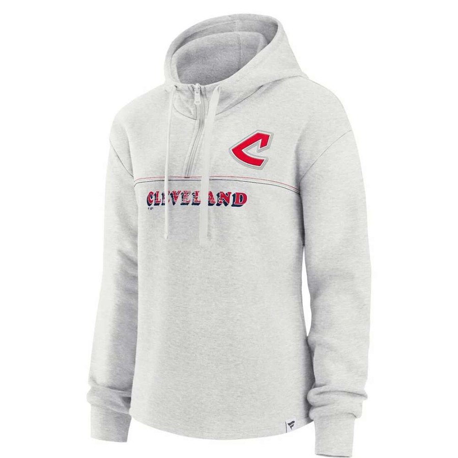 Tops * | Women'S Fanatics Branded Oatmeal Cleveland Indians Cooperstown Collection True Classics Legacy Quarter-Zip Hoodie